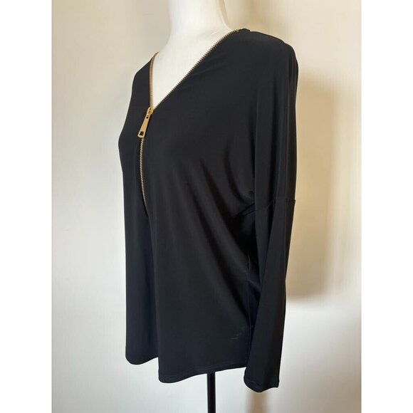 JOSEPH RIBKOFF Long Sleeve Top Size 8 Black Partial Front Gold Zipper Neckline - Picture 5 of 8